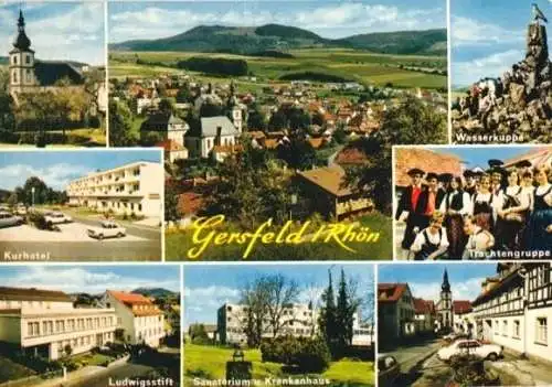 AK, Gersfeld Rhön, 8 Abb., u.a. Krankenhaus, ca. 1978