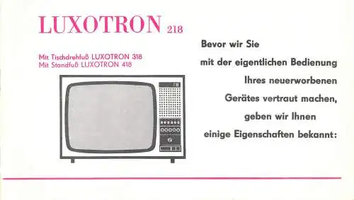 Bedienungsanleitung, Fernsehgerät Luxotron 218/318/418, 1976