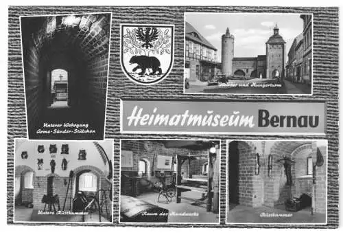 Ansichtskarte, Bernau b. Berlin, Heimatmuseum, fünf Abb., Wappen, 1966