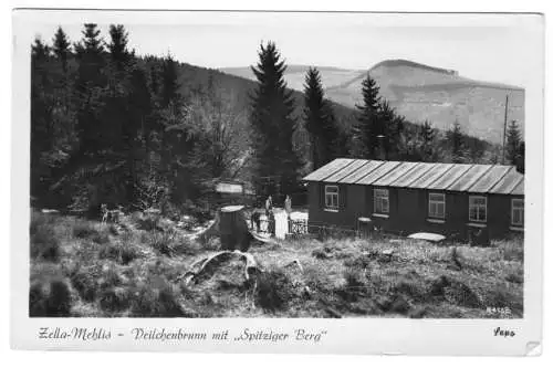 Ansichtskarte, Zella-Mehlis, Veilchenbrunn mit "Spitzer Berg", 1954