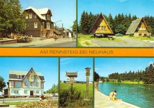 Ansichtskarte, Neuhaus am Rennweg, Am Rennsteig, fünf Abb., 1990