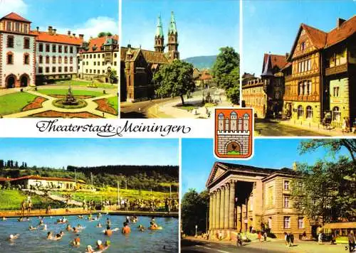 Ansichtskarte, Meiningen, Theaterstadt Meiningen, fünf Abb., 1975