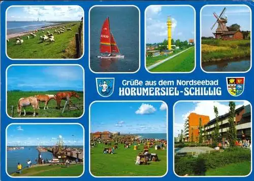 AK, Nordseebad Horsumersiel - Schillig, acht Abb., um 1993