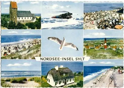 Ansichtskarte, Nordsee-Insel Sylt, neun Abb., 1960