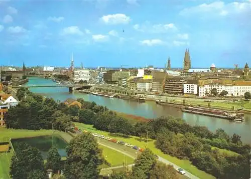 AK, Bremen, Weser mit Citypanorama, um 1980