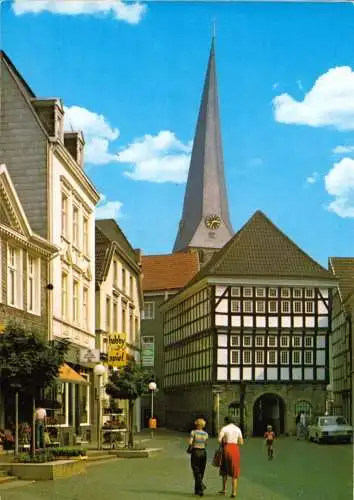 Ansichtskarte, Hattingen Ruhr, Untermarkt, Altes Rathaus und St. Georg-Kirche, um 1988