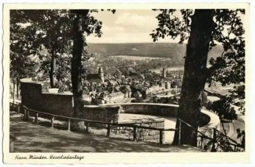 Ansichtskarte, Hann. Münden, Weserliedanlage, 1955