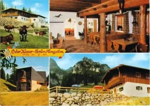 Ansichtskarte, Bergen, Öder Kaser-Bründlingalm, 4 Abb., um 1974