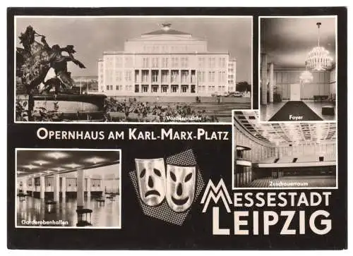 AK, Leipzig, Opernhaus am Karl-Marx-Platz, vier Abb., gestaltet, 1961