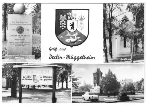 AK, Berlin Müggelheim, vier Abb. und Wappen, 1972