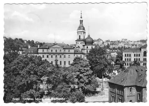 AK, Greiz, Unteres Schloß und Stadtkirche, 1966