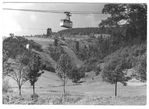 AK, Oberwiesenthal Erzgeb., Schwebebahn und Sprungschanzen, 1964, Handabzug