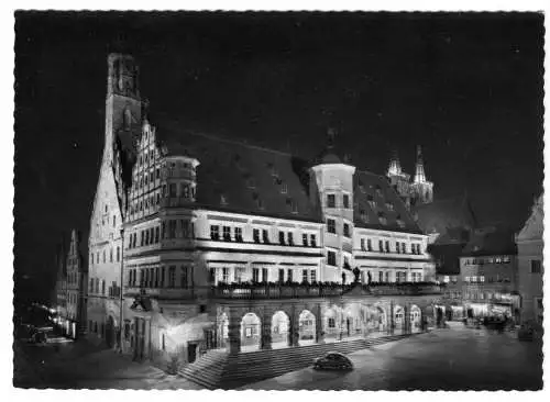 AK, Rothenburg ob der Tauber, Rathaus, Nachtansicht, um 1960