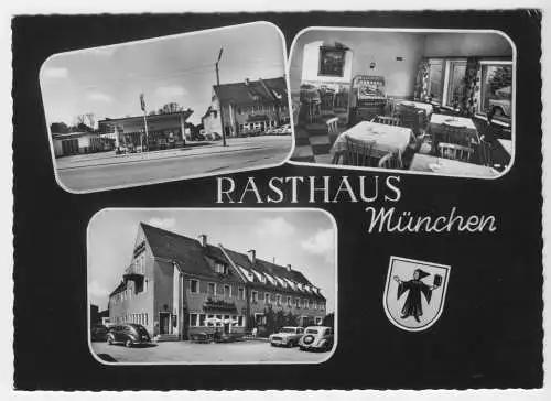 AK, München, Rasthaus München, Freisinger Landstr. 11, drei Abb., um 1960