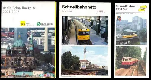 drei Pläne des Berliner Schnellbahnnetzes (1988, 1990, 2001/02)