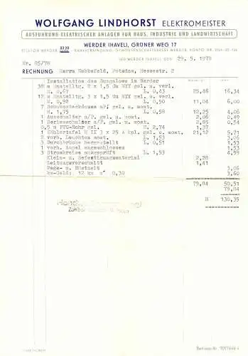 zwei Rechnungen, Elektromeister Wolfgang Lindhorst, Werder Havel, 1978
