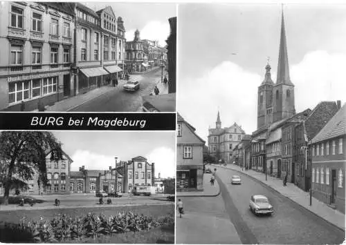 AK, Burg bei Magdeburg, drei Abb., u.a.Bahnhof, 1972