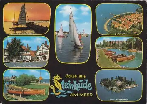 AK, Steinhude am Meer, sieben Abb., gestaltet, 1980, Absenderfreistempel