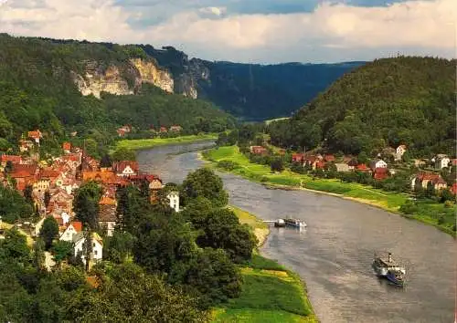 AK, Stadt Wehlen Sächs. Schweiz, Blick auf Stadt Wehlen und die Bastei, 1998