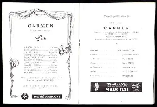 Theaterprogramm, Théatre National de L'Opéra Comique, Paris, Carmen, 1957