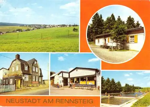 Ansichtskarte, Neustadt am Rennsteig, fünf Abb., u.a. Konsum-Einkaufszentrum, 1985