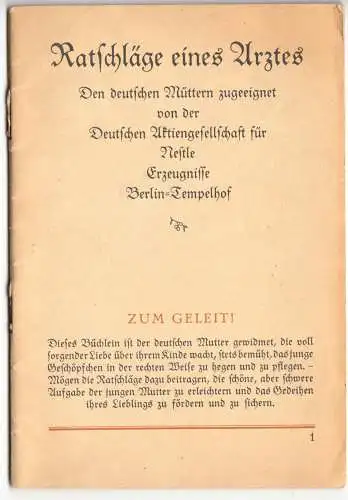 Ratschläge eines Arztes - Müttern zugeeignet von der Deutschen AG für Nestle