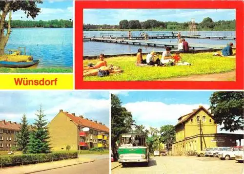 AK, Wünsdorf Kr. Zossen, vier Abb., u.a. Bahnhof mit Bus, 1982