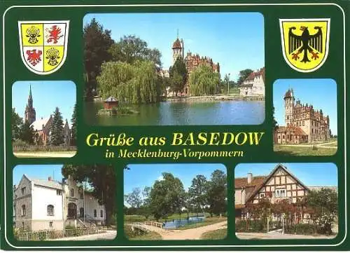 Ansichtskarte, Basedow, 6 Abb., Teilansichten, ca. 1991