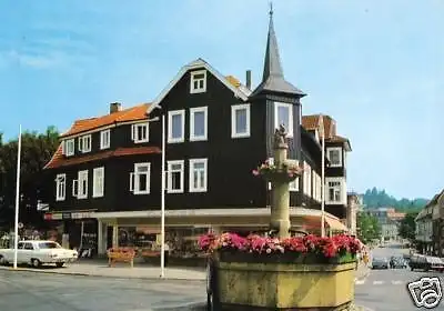 Ansichtskarte, Braunlage Harz, Straßenpartie am Brunnen, 1973