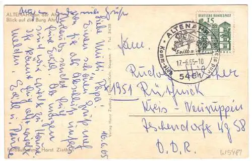 AK, Altenahr an der Ahr, Teilansicht mit Blick zur Burg Ahr, 1965
