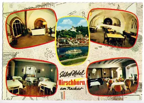 AK, Hirschhorn am Neckar, Schloß Hotel, fünf Abb., gestaltet, um 1965