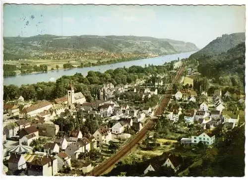 AK, Bad Niederbreisig am Rhein, Totale mit Bahnlinie, 1968