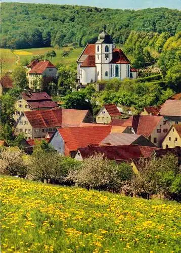 AK, Stuppach Bad Mergentheim, Teilansicht mit Dorfkirche, um 1988