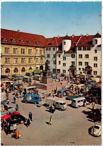 AK, Stuttgart, Schillerplatz mit Markttreiben, 1963