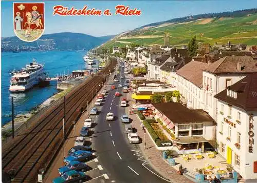 AK, Rüdesheim am Rhein, Rheinstraße, belebt, um 1972