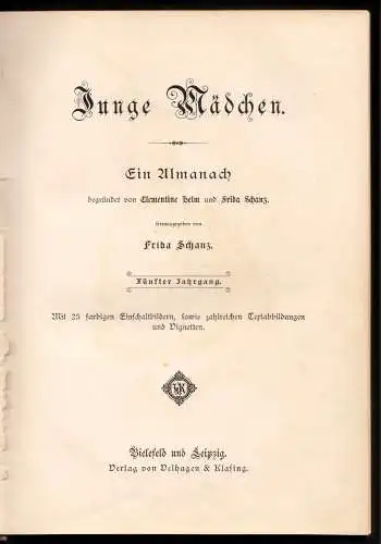 Frida Schanz [Hrsg.], Junge Mädchen, Ein Almanch, Fünfter Jahrgang, um 1900