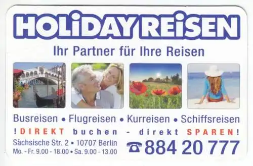 Kalender Scheckkartenformat, 2013, Werbung: Holiday Reisen