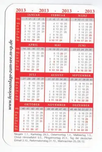 Kalender Scheckkartenformat, 2013, Werbung: Ferienanlage "Zum See", Plau am See