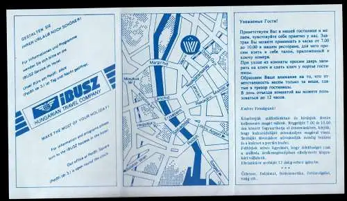 Hotelkarte, Hotel Volga, Budapest, um 1988