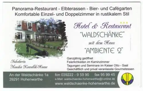 Kalender Scheckkartenformat, 2009, Werbung: Hotel  "Waldschänke", Hohenwarthe