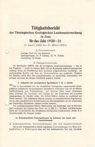 Tätigkeitsbericht der Thüringischen Geologischen Landesuntersuchung in Jena 1931