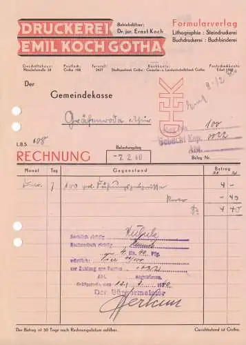 Rechnung, Druckerei Emil Koch, Gotha, 1940