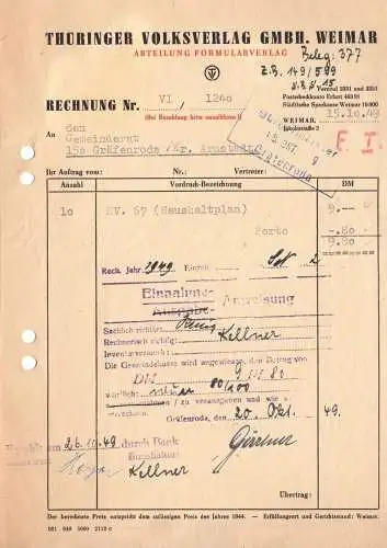 Rechnung, Thüringer Volksverlag GmbH, Weimar, 15.10.49