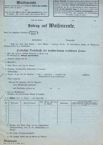 Thüringische Landesversicherungsanstalt Weimar, Antrag  auf Waisenrente, 1916