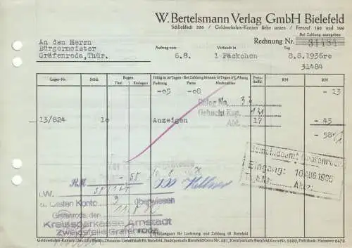 Rechnung, W. Bertelsmann Verlag GmbH Bielefeld, 1936