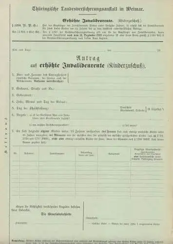 Thüringische Landesversicherungsanstalt Weimar, Antrag erh. Invalidenrente, 1915