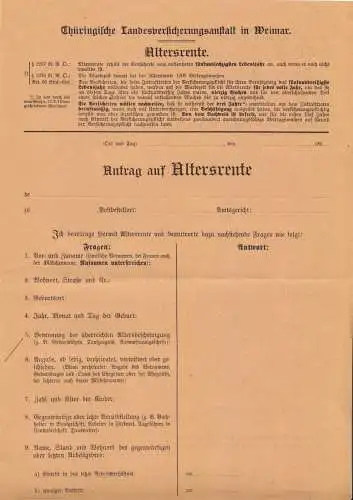 Thüringische Landesversicherungsanstalt Weimar, Antrag  auf Altersrente, 1921