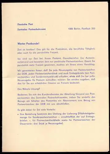 Unterlagen zur Bestellung von DDR-Sondermarken bei der Post der DDR, 1978