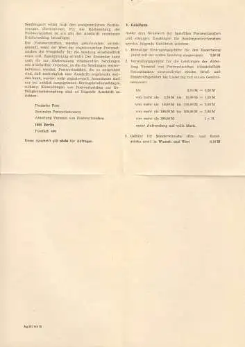 Unterlagen zur Bestellung von DDR-Sondermarken bei der Post der DDR, 1978