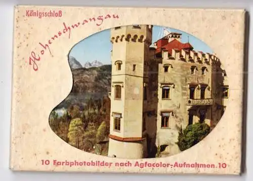 Mäppchen mit 9 kleinen Farbfotos, Schloß Hohenschwangau, 1960 , 10,5 x 7,7 cm